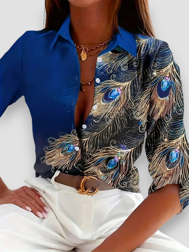 Elena | Elegante Camicia con Stampa di Pavone